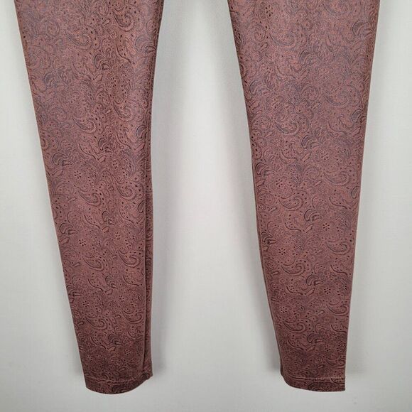 White House Black Market Vegan Suede Runway Leggings Paisley Brown Size 8 - Picture 4 of 11